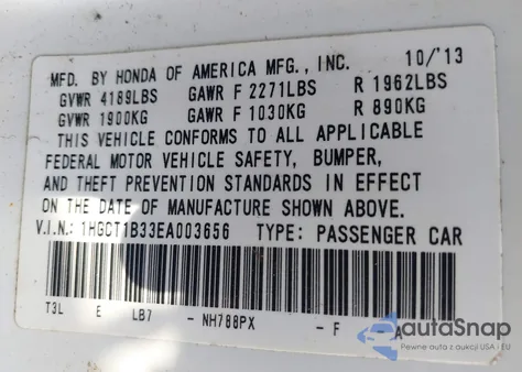 2014 Honda Accord Lx-S из США, поврежденный, VIN 1HGCT1B33EA003656